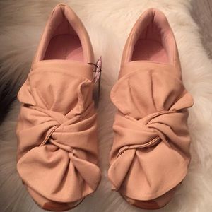 Zara Bow Sneakers Leather Pink Nude